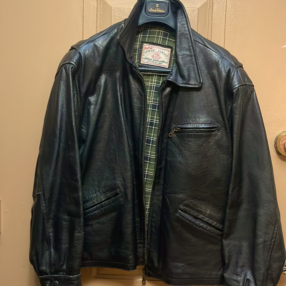 Mens XL Black warm fleece lined leather jacket coat